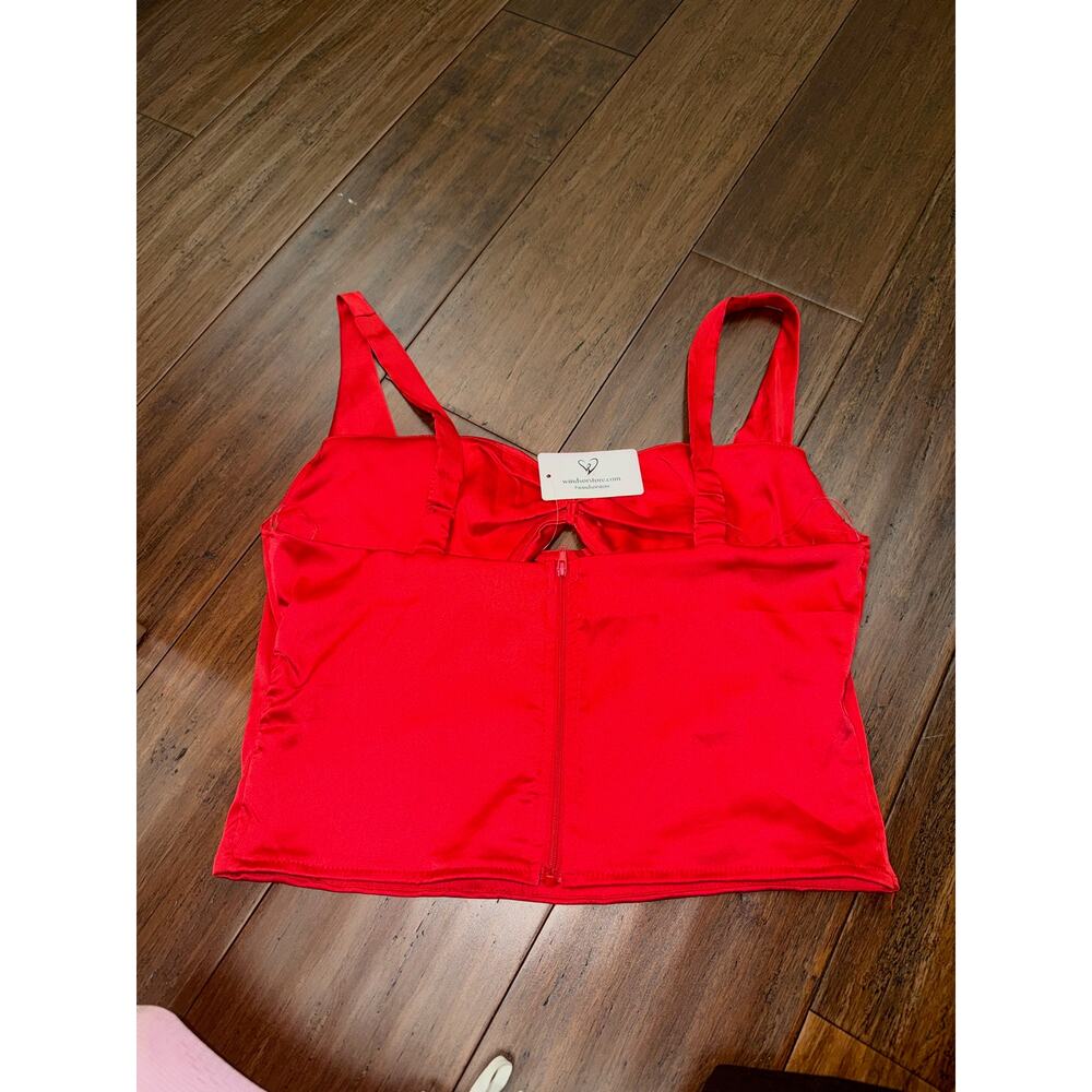 red satin-style crop top brand Windsor Medium NWT